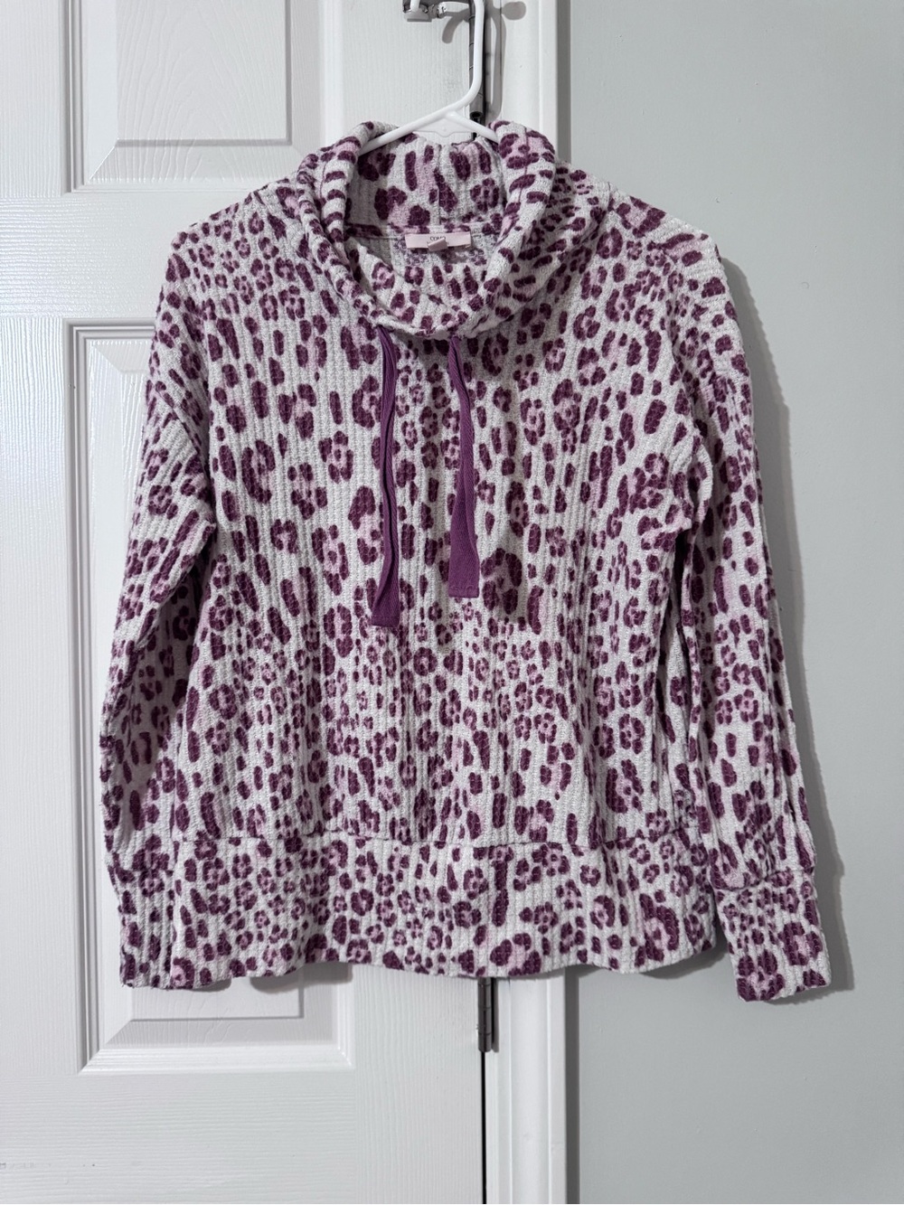 Como Vintage Purple Leopard Print Cowl-Neck Pullover Size Medium